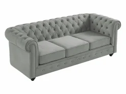 Outlet Vente-unique Sofá 3 plazas de terciopelo color gris plata CHESTERFIELD Gris claro