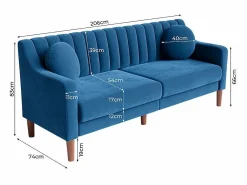 Hot Sofá 3 plazas de terciopelo - patas de madera maciza 19cm - con 2 cojines - 206x74x83cm - Todos Los Sofás|Sofá Escandinavo