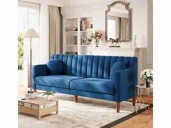 Hot Sofá 3 plazas de terciopelo - patas de madera maciza 19cm - con 2 cojines - 206x74x83cm - Todos Los Sofás|Sofá Escandinavo