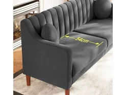 Discount DripeX Sofá 3 plazas de terciopelo - patas de madera maciza 19cm - con 2 cojines - 206x74x83cm - Gris