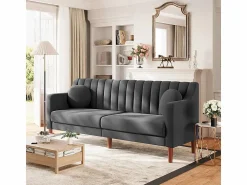 Discount DripeX Sofá 3 plazas de terciopelo - patas de madera maciza 19cm - con 2 cojines - 206x74x83cm - Gris