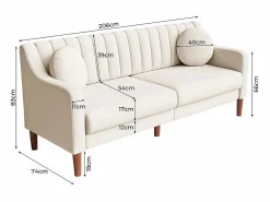 Discount Sofá 3 plazas de terciopelo - patas de madera maciza 19cm - con 2 cojines - 206x74x83cm - Sofá Escandinavo