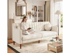 Discount Sofá 3 plazas de terciopelo - patas de madera maciza 19cm - con 2 cojines - 206x74x83cm - Sofá Escandinavo