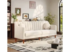Discount Sofá 3 plazas de terciopelo - patas de madera maciza 19cm - con 2 cojines - 206x74x83cm - Sofá Escandinavo