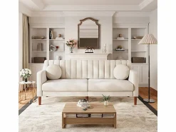 Discount Sofá 3 plazas de terciopelo - patas de madera maciza 19cm - con 2 cojines - 206x74x83cm - Sofá Escandinavo