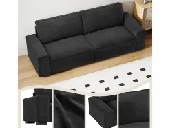 DripeX Sofá 3 plazas en chenille - con grandes brazos - 55cm asiento profundo - 220 x 83 x 88 cm