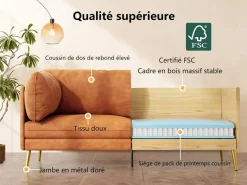 Outlet Sofá 2/3 plazas en imitación de piel, con 56 cm de profundidad y cómoda cojines de asiento, 185x76x90 cm, Todos Los Sofás|Sofás Club
