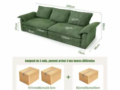 Best Sofá 3 plazas en pana, con 2 cojines de brazo, desmontables y lavables, 265x86x88cm, Todos Los Sofás|Sofá De Terciopelo