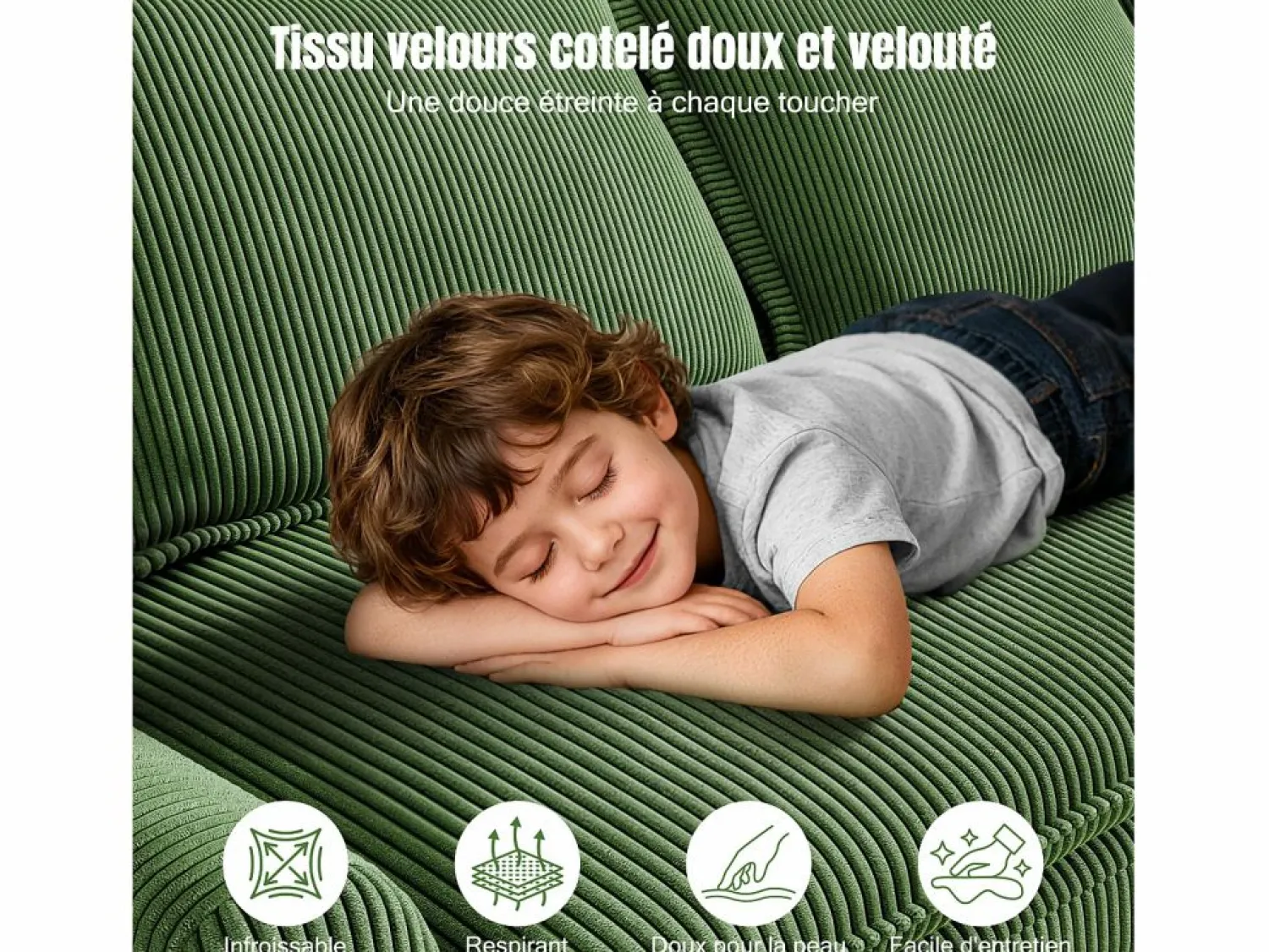 Best Sofá 3 plazas en pana, con 2 cojines de brazo, desmontables y lavables, 265x86x88cm, Todos Los Sofás|Sofá De Terciopelo