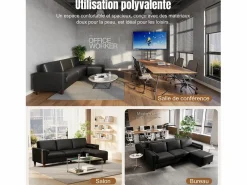 New Sofá 3 plazas en skai, con otomana y 2 cojines redondos, estructura de madera, 234x155x88cm, Sofá - 3 Plazas|Sofás De Piel Sintética