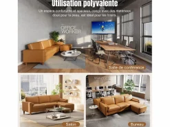 Clearance DripeX Sofá 3 plazas en skai, con otomana y 2 cojines redondos, estructura de madera, 234x155x88cm, Naranja
