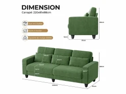 Discount Sofá 3 plazas en tejido chenille - con 3 cojines - funda desmontable lavable - 220x81x88cm Sofá De Terciopelo|Sofá - 3 Plazas