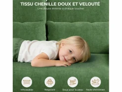 Discount Sofá 3 plazas en tejido chenille - con 3 cojines - funda desmontable lavable - 220x81x88cm Sofá De Terciopelo|Sofá - 3 Plazas