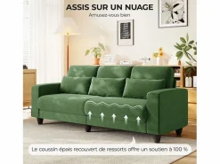 Discount Sofá 3 plazas en tejido chenille - con 3 cojines - funda desmontable lavable - 220x81x88cm Sofá De Terciopelo|Sofá - 3 Plazas