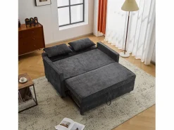 Sofá 2 plazas oscuro - Sofá de salón con respaldo regulable y función cama nido - 2 cojines y reposabrazos - chenilla