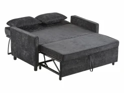 Sofá 2 plazas oscuro - Sofá de salón con respaldo regulable y función cama nido - 2 cojines y reposabrazos - chenilla