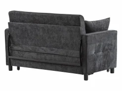 Sofá 2 plazas oscuro - Sofá de salón con respaldo regulable y función cama nido - 2 cojines y reposabrazos - chenilla