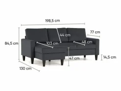 Sofá 3 Plazas Gris Oscuro con Chaise Longue Reversible Lado Derecho/Izquierdo (226 x 140 x 85 cm) - FOX