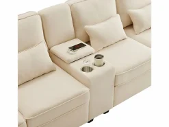 DripeX Sofá 4 plazas moderno de lino - con USB y portavasos - 4 cojines - 290x83x88cm -
