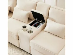 DripeX Sofá 4 plazas moderno de lino - con USB y portavasos - 4 cojines - 290x83x88cm -