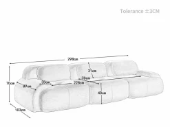 DripeX Sofá 3 plazas modular en Pana - con 3 cojines - 298x103x70cm - Marrón