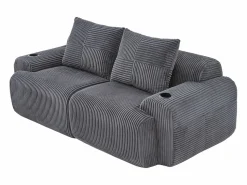 Discount DripeX Sofá 2 plazas modular terciopelo acanalado, portavasos y bolsillo lateral, 200x99x80cm, Gris antracita