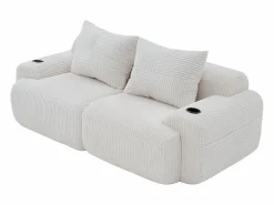 Hot DripeX Sofá 2 plazas modular terciopelo acanalado, portavasos y bolsillo lateral, 200x99x80cm, Beige