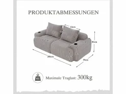 DripeX Sofá 2 plazas modular terciopelo acanalado, portavasos y bolsillo lateral, 200x99x80cm,