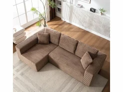 DripeX Sofá 3 plazas ángulo izquierdo modular - Terciopelo acanalado Marrón - 2 orejeros, chaise - 258x155x89cm