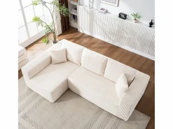 Clearance DripeX Sofá 3 plazas ángulo izquierdo modular - Terciopelo acanalado - 2 orejeros, chaise - 258x155x89cm Beige