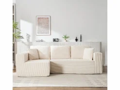 Clearance DripeX Sofá 3 plazas ángulo izquierdo modular - Terciopelo acanalado - 2 orejeros, chaise - 258x155x89cm Beige