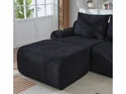 Clearance DripeX Sofá 3 plazas ángulo modular terciopelo acanalado, puf, portavasos y bolsillo, 268x174x80cm, Negro