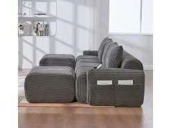 DripeX Sofá 4 plazas ángulo modular terciopelo acanalado, 2 pufs y 4 cojines, 333x174x80cm,