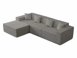 DripeX Sofá 3 plazas ángulo modular - Terciopelo acanalado - puf y 4 orejeros - 277x165.5x65.5cm