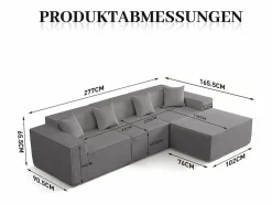 DripeX Sofá 3 plazas ángulo modular - Terciopelo acanalado - puf y 4 orejeros - 277x165.5x65.5cm