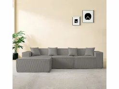 DripeX Sofá 3 plazas ángulo modular - Terciopelo acanalado - puf y 4 orejeros - 277x165.5x65.5cm