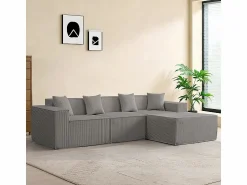 DripeX Sofá 3 plazas ángulo modular - Terciopelo acanalado - puf y 4 orejeros - 277x165.5x65.5cm