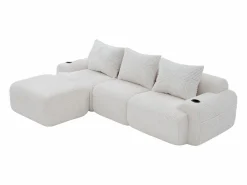 Sale Sofá 3 plazas ángulo modular terciopelo acanalado, puf, portavasos y bolsillo, 268x174x80cm, Sofás Club