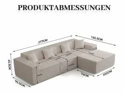 New Sofá 3 plazas ángulo modular - Terciopelo acanalado - puf y 4 orejeros - 277x165.5x65.5cm Sofá Modular|Sofás Club