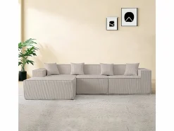New Sofá 3 plazas ángulo modular - Terciopelo acanalado - puf y 4 orejeros - 277x165.5x65.5cm Sofá Modular|Sofás Club