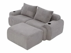 DripeX Sofá 2 plazas ángulo modular terciopelo acanalado, puf, portavasos y bolsillo, 200x174x80cm,