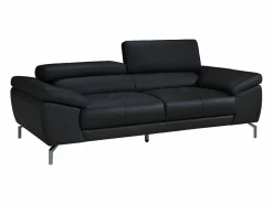 Hot Vente-unique Sofá 3 plazas piel búfalo GRETEL + reposacabezas Negro