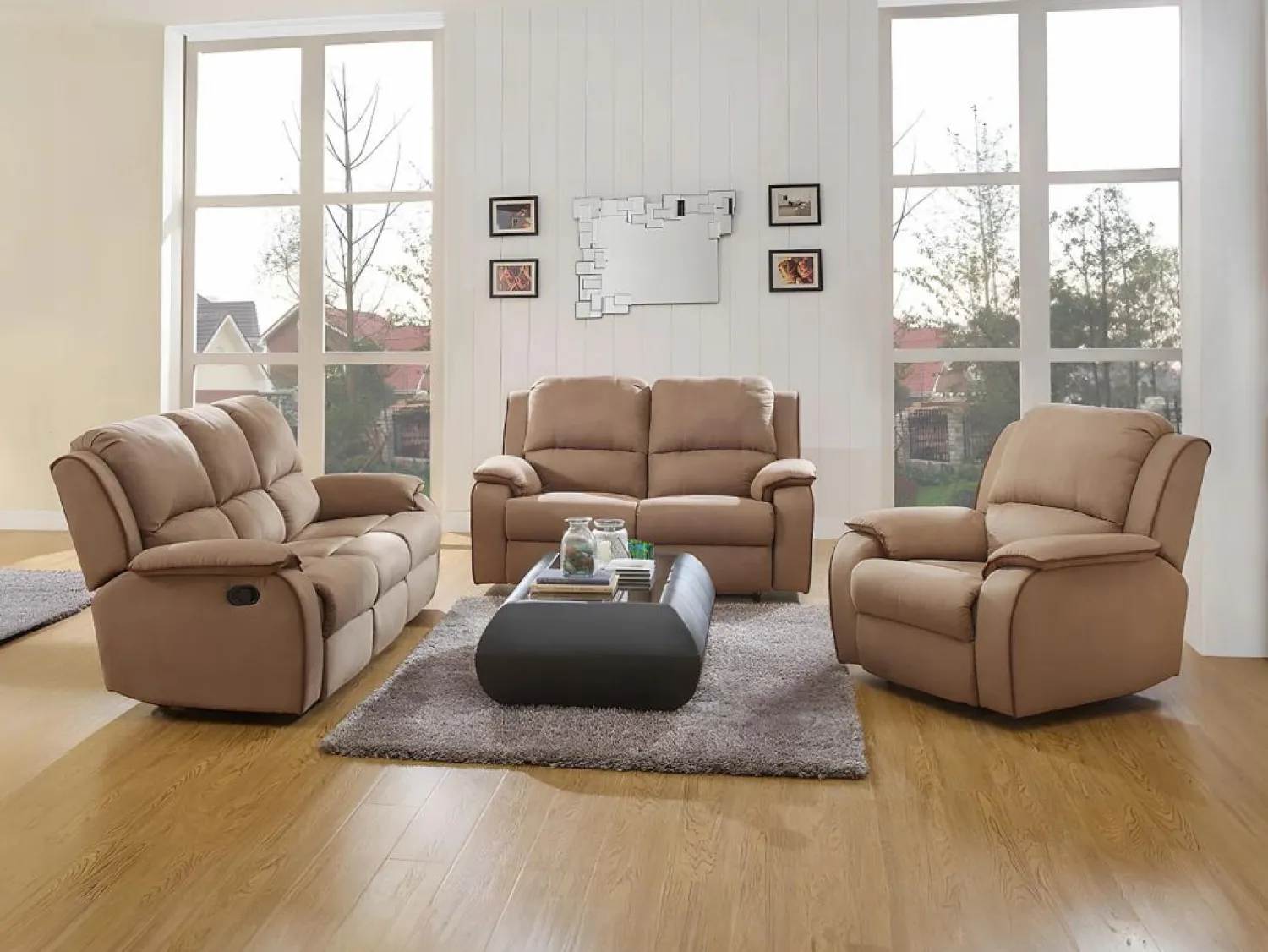 Vente-unique Sofá 3 plazas relax de microfibra color HERNANI