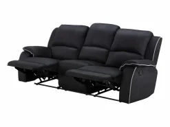 New Vente-unique Sofá 3 plazas relax de microfibra en color HERNANI Negro