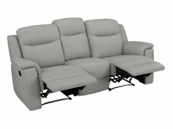 New Vente-unique Sofá 3 plazas relax de piel EVASION - Barato Gris claro