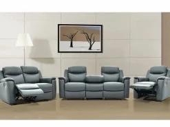 Vente-unique Sofá 3+2+1 plazas relax de piel en color gris EVASION