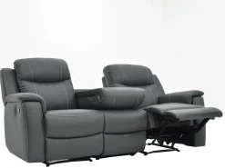Vente-unique Sofá 3+2+1 plazas relax de piel en color gris EVASION