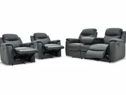 Sale Sofá 3+1+1 plazas relax de piel color gris EVASION Conjunto Sofá Y Sillón