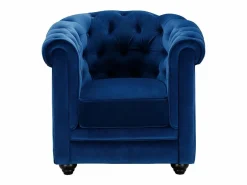 Vente-unique Sofá 3 plazas+2 sillones terciopelo azul noche CHESTERFIELD