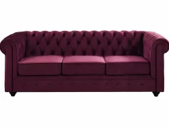 Best Vente-unique Sofá 3 plazas+2 sillones terciopelo púrpura CHESTERFIELD Granate